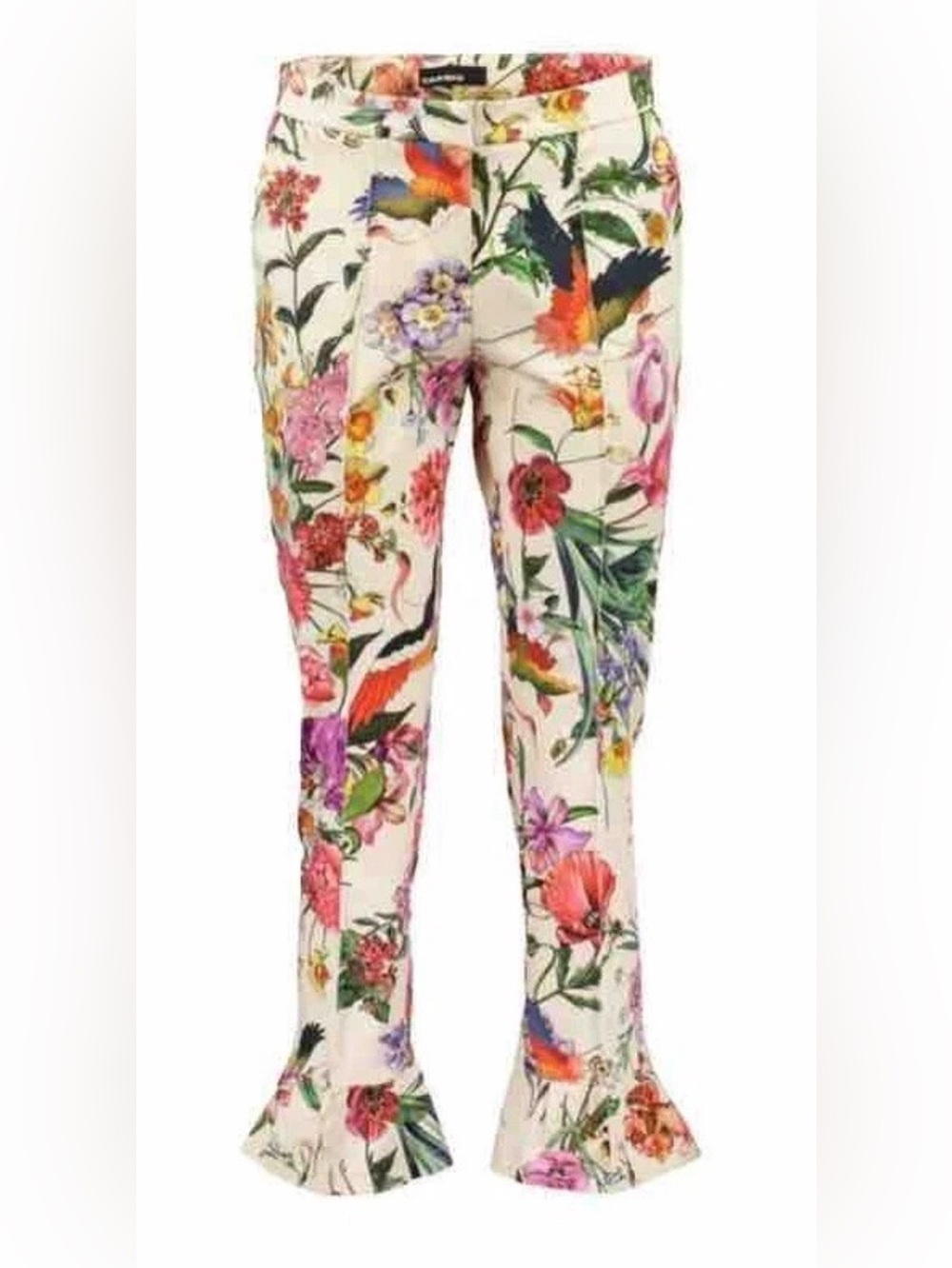 Cambio Florence Floral Cropped Pants in Cream w/ Bell Hem sz 12